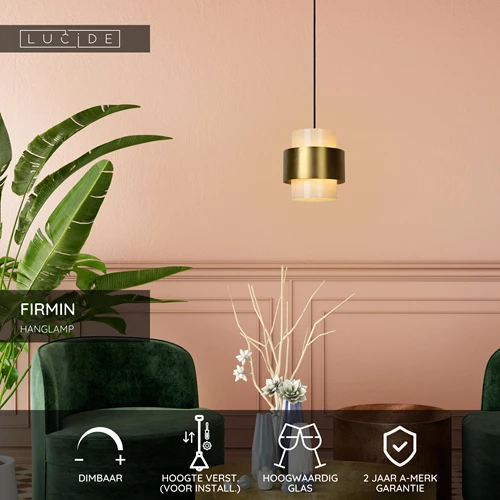 Lucide FIRMIN - Hanglamp - Ø 20 cm - 1xE27 - Mat Goud / Messing - USP